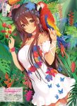  animal anthurium artist_name bare_shoulders bird breasts brown_hair bug butterfly closed_mouth collar cowboy_shot day dengeki_moeou detached_sleeves dress fingernails flower flower_bracelet garter_straps hair_flower hair_ornament hands_up hibiscus highres insect lips long_hair looking_at_viewer matarou_(genkai_toppa) medium_breasts original outdoors parrot plant puffy_detached_sleeves puffy_sleeves red_ginger_(flower) ribbon scan shiny shiny_hair shiny_skin short_dress sidelocks smile solo strapless strapless_dress thighhighs toucan tropical very_long_hair white_dress white_legwear wrist_ribbon yellow_eyes zettai_ryouiki 