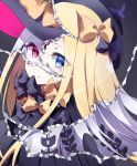  abigail_williams_(fate/grand_order) ametama_(runarunaruta5656) bangs black_bow black_dress black_gloves black_hat blonde_hair blue_eyes blush bow bug butterfly closed_mouth crying crying_with_eyes_open dress elbow_gloves eyes_visible_through_hair fate/grand_order fate_(series) gloves grey_background hair_bow hat head_tilt highres insect long_hair long_sleeves looking_at_viewer orange_bow page_tear pale_skin parted_bangs polka_dot polka_dot_bow red_eyes revealing_clothes revealing_cutout smile solo tears very_long_hair white_hair witch_hat 