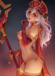  armor bikini bikini_armor boots breasts claws cloak daria_leonova elbow_gloves embers from_side gem gloves hair_between_eyes hat hood hooded_cloak large_breasts lips long_hair looking_at_viewer parted_lips pauldrons red_bikini red_cloak red_eyes red_legwear revealing_clothes sally_whitemane sideboob solo staff swimsuit thigh_boots thighhighs warcraft white_hair world_of_warcraft 