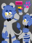  ambiguous_gender blue_fur bow_tie dipstick_tail featureless_crotch feline fur gallil gradient_background grey_fur invalid_tag leyon lion male mammal model_sheet mostly_nude multicolored_tail pallete pink_paws simple_background solo stripes unknown_(disambiguation) yellow_eyes 