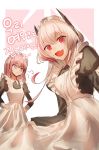  alternate_costume annoyed apron commentary_request fang girls_frontline hair_ornament happy highlights highres korean m4_sopmod_ii_(girls_frontline) maid maid_apron maid_headdress multicolored_hair multiple_girls pink_hair st_ar-15_(girls_frontline) xanax025 