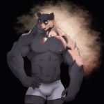  2019 abs absurd_res anthro biceps black_fur bulge clothing digital_media_(artwork) feline fur hi_res male mammal muscular muscular_male nipples pantherine pecs solo totemmo underwear 