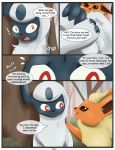  absol animal_genitalia animal_penis balls canine_penis comic covering covering_self eeveelution embarrassed female flareon horny_(disambiguation) humiliation male male/female nintendo penis pok&eacute;mon pok&eacute;mon_(species) shy text video_games xxgato 