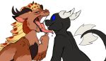  alpha_channel ambiguous_gender black_scales brown_fur dragon drooling duo feral fur furred_dragon multicolored_fur open_mouth pink_tongue saliva scales scalie teeth thornbeast tongue tongue_out two_tone_fur 