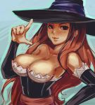 1girl bare_shoulders breasts cleavage detached_sleeves dragon&#039;s_crown dress hat large_breasts long_hair sorceress_(dragon&#039;s_crown) strapless strapless_dress tagme witch witch_hat 