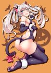  alternate_costume animal_ears ass azur_lane bell bell_collar blue_eyes blush breasts cat_ears collar commentary_request embarrassed feet fur_trim halloween hammann_(azur_lane) highres long_hair paw_pose paw_shoes revealing_clothes ribbon shoes small_breasts solo tail tail_ribbon thighhighs twintails white_hair yukishiro_arute 