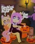  2018 animated anthro bench candy clothed clothing derpy_hooves_(mlp) dialogue duo eating english_text equine female fluttershy_(mlp) food friendship_is_magic hair halloween holidays long_hair mammal my_little_pony outside pegasus sitting text tolsticot tree wings 