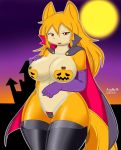  boots breasts dog furry halloween long_hair nipples open_mouth orange_hair red_eyes stocking tasogare_aozora 