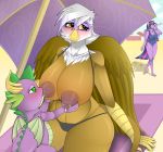  2018 absurd_res animal_humanoid anthro anthrofied areola avian big_breasts blush breast_suck breastfeeding breasts brown_feathers clothing digital_media_(artwork) dragon equine erect_nipples feathered_wings feathers female friendship_is_magic gilda_(mlp) gryphon hair hi_res horn huge_breasts humanoid lactating long_hair malamol mammal milk my_little_pony nipples nude open_mouth scalie spike_(mlp) sucking text thick_thighs twilight_sparkle_(mlp) wide_hips winged_unicorn wings 