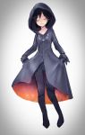  bangs black_coat black_coat_(kingdom_hearts) black_gloves black_hair black_legwear closed_mouth coat_lift collarbone full_body gloves hood hood_up kingdom_hearts kingdom_hearts_358/2_days lifted_by_self mizu_ramen organization_xiii pantyhose short_hair smile solo xion_(kingdom_hearts) 