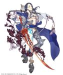  armor armored_boots asymmetrical_legwear bikini_armor black_hair boots chain full_body fur_trim gauntlets hair_over_one_eye ji_no kaguya_hime_(sinoalice) looking_at_viewer navel official_art open_mouth over_shoulder parted_lips platform_footwear revealing_clothes scabbard sheath single_gauntlet sinoalice smoke solo sword tattoo thigh_boots thighhighs weapon white_background 