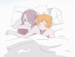 2girls bed bedsheet blonde_hair couple little_witch_academia long_hair lotte_jansson lying multiple_girls nude pillow purple_hair simple_background sleeping snuggling sucy_manbavaran yuri 