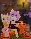  2018 animated anthro bench candy clothed clothing derpy_hooves_(mlp) duo eating equine female fluttershy_(mlp) food friendship_is_magic hair halloween holidays long_hair mammal my_little_pony outside pegasus sitting tolsticot tree wings 