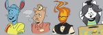  bow_tie burgerpants cat cigarette cranberrybutter elemental eyewear feline fire_elemental glasses grillby hat lagomorph long_ears mammal nicecream_man tem temmie_(undertale) undertale video_games 