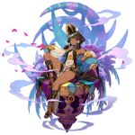  artist_request blue_eyes brown_hair dragalia_lost egyptian fog full_body leaf leg_up nefaria non-web_source official_art petals see-through_sleeves sitting solo tabard transparent_background 