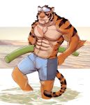  2018 abs anthro biceps cuson digital_media_(artwork) feline fur hair hi_res male mammal muscular muscular_male pecs scar tiger 