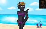  anthro beach bikini bulge cat clothed clothing crossdressing eyewear feline floyd_(prunuscerasus) girly glasses hat hi_res looking_at_viewer male mammal prunuscerasus_(artist) seaside solo sprites starbound swimsuit video_games watermark 