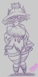  2018 anthro areola big_breasts big_butt blush breast_grab breasts butt clothed clothing cronum female ghost hand_on_breast hi_res holding_breast legwear mismagius nintendo nipples not_furry pok&eacute;mon pok&eacute;mon_(species) simple_background smile solo spirit standing stockings thick_thighs thigh_highs video_games wide_hips 