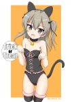  :o animal_ears bangs bare_arms bare_shoulders bell bell_choker black_bow black_choker black_hairband black_legwear black_leotard blush bow breasts brown_hair cat_ears cat_girl cat_tail choker collarbone commentary_request cropped_legs eyebrows_visible_through_hair fake_animal_ears fang flipper frills fur-trimmed_legwear fur_trim girls_und_panzer hair_between_eyes hair_bow hairband hands_up head_tilt jingle_bell leotard long_hair one_side_up open_mouth orange_background pink_ribbon ribbon shimada_arisu simple_background small_breasts solo strapless strapless_leotard tail tail_raised thighhighs trick_or_treat twitter_username two-tone_background white_background 