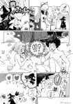  !!? aiue0 animal_ears asui_tsuyu boku_no_hero_academia bunny_ears bunny_tail comic explosion greyscale hat hatsume_mei heart highres midoriya_izuku monochrome nude silent_comic spoken_heart tail transformation uraraka_ochako witch witch_hat 