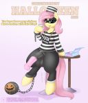  2018 animal_genitalia animal_penis augustbebel balls chain clothed clothing crossgender dialogue dickgirl digital_media_(artwork) doughnut english_text equine equine_penis fluttershy_(mlp) food friendship_is_magic hi_res intersex looking_at_viewer mammal my_little_pony penis solo sweat text 