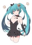  :p bare_shoulders black_dress black_ribbon blue_eyes blue_hair breasts bridal_gauntlets bright_pupils brown_eyes brown_hair cleavage commentary_request covered_navel cropped_legs demon_tail detached_collar dress food_themed_hair_ornament giryu hair_ornament hair_ribbon hatsune_miku layered_dress medium_breasts multicolored multicolored_eyes multicolored_hair number_tattoo pentagram pumpkin_hair_ornament ribbon shoulder_tattoo simple_background smile solo strapless strapless_dress streaked_hair tail tattoo tongue tongue_out vocaloid white_background 