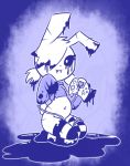  2018 annie_(disambiguation) anthro bottomless clothed clothing creepy crop_top cursed disfigure fangs female grin hair_over_eyes hoodie kneeling lagomorph legwear looking_at_viewer mammal monochrome navel rabbit sega_dreamcast shirt slightly_chubby smile solo thigh_highs zalgo 