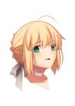  :d absurdres ahoge artoria_pendragon_(all) blonde_hair boa_(brianoa) braided_bun choker collarbone eyebrows_visible_through_hair fate/stay_night fate_(series) green_eyes hair_between_eyes hair_ribbon highres looking_at_viewer open_mouth portrait ribbon ribbon_choker saber short_hair smile solo tied_hair transparent_background white_ribbon 