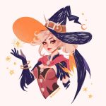  alternate_costume blonde_hair blue_eyes breasts cleavage commentary earrings elbow_gloves gloves halloween halloween_costume hat jewelry mercy_(overwatch) overwatch solo vicki_tsai wings witch witch_hat witch_mercy 