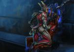  1girl ass_grab bodysuit breasts claws cum cum_in_pussy erection excalibur_(warframe) glowing hand_on_another's_chest inkary large_penis looking_at_another penis pussy restraints sitting standing standing_on_one_leg tail tumblr_username uncensored valkyr_(warframe) vkontakte_username warframe watermark 