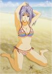  beach bikini breasts cleavage day hair_bun highres katagiri_ayako kokura_masashi large_breasts o-ring o-ring_bikini ocean source_request swimsuit tokimeki_memorial tokimeki_memorial_1 