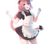  alternate_costume astolfo_(fate) black_bow black_ribbon bow braid commentary enmaided fang fate/apocrypha fate_(series) gloves hair_intakes hair_ribbon highres kawasakigrace long_braid long_hair looking_at_viewer maid male_focus multicolored_hair open_mouth otoko_no_ko pink_hair purple_eyes ribbon simple_background single_braid smile solo streaked_hair thighhighs very_long_hair white_background white_gloves white_legwear 