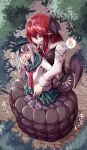  2girls coiled fingering forked_tongue hat head_wings heart lamia long_tongue monster_girl multiple_girls nature outdoors pointy_ears red_hair restrained skirt spoken_heart tongue tongue_out white_hair wings yuri zawa_(zawzawranran2) 