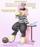 2018 augustbebel bulge chain clothed clothing crossgender dialogue dickgirl digital_media_(artwork) doughnut english_text equine fluttershy_(mlp) food friendship_is_magic hi_res intersex looking_at_viewer mammal my_little_pony penis_outline solo text 