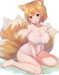  alternate_costume animal_ears annoyed bangs bare_legs bare_shoulders barefoot between_legs blonde_hair blush breasts brick_floor cleavage collarbone covered_navel covered_nipples eyebrows_visible_through_hair feet fox_ears fox_tail full_body hand_between_legs head_tilt highres hips large_breasts looking_at_viewer mamemochi multiple_tails old_school_swimsuit on_floor one-piece_swimsuit open_mouth parted_bangs school_swimsuit scowl short_hair sideboob simple_background sitting skin_tight solo strap_slip swimsuit tail taut_clothes touhou v-shaped_eyebrows wariza wavy_mouth white_background white_school_swimsuit white_swimsuit yakumo_ran yellow_eyes 
