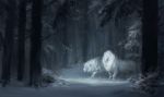  duo feline feral forest halo hi_res kur0i lion mammal mane outside snow standing tree white_lion 