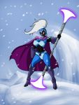  alien armor big_breasts breasts cleavage clothed clothing duck_dodgers female hair helmet hi_res holding_object holding_weapon humanoid looking_at_viewer lordstevie martian navel not_furry outside purple_eyes queen_tyr&#039;ahnee snow solo weapon white_hair 