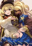  bangs blonde_hair breasts commentary_request gloves granblue_fantasy hat highres large_breasts long_hair maou_(maoudaisukiya) monica_weisswind open_mouth peaked_cap pleated_skirt skirt solo thighhighs twintails 