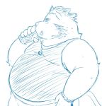  2018 anthro belly boar clothing drinking drinks gouryou humanoid_hands kipchin_2nd00 male mammal mohawk overweight overweight_male porcine shirt simple_background solo tokyo_afterschool_summoners white_background 