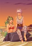  1girl beach bikini chiki fire_emblem fire_emblem:_kakusei fire_emblem:_monshou_no_nazo fire_emblem_heroes green_eyes green_hair long_hair male_my_unit_(fire_emblem:_kakusei) mamkute mella my_unit_(fire_emblem:_kakusei) pointy_ears ponytail short_hair smile swimsuit tiara white_hair 