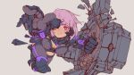  absurdres breaking cyberpunk di_yi_xing_zian fate/grand_order fate_(series) gloves grey_background highres holding mash_kyrielight ortenaus pink_eyes pink_hair shield short_hair simple_background sketch solo tears thighhighs 