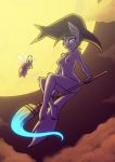  2018 anthro barefoot biped black_hair blue_eyes breasts broom butt cat clothing digital_media_(artwork) eggplant feet feline feline_tail female flying food fruit fur hair hat ketirz looking_at_viewer magic_user mammal moon night nipples nude outside signature simple_background sitting sky smile suspended_in_midair toes witch_hat 