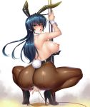  1girl animal_ears ass bangs blush breasts breasts_outside bunny_tail bunnysuit censored clitoris_leash clitoris_piercing curvy decensor_request eyebrows_visible_through_hair fake_animal_ears female fingering green_eyes high_heels highleg highleg_leotard huge_ass igawa_asagi kagami_hirotaka large_breasts leotard lilith-soft long_hair looking_at_viewer looking_back masturbation mosaic_censoring no_bra peeing piercing pole_dancing puffy_nipples pussy shiny shiny_skin shoes simple_background solo spread_pussy squatting sweat tail taimanin_(series) taimanin_asagi taimanin_asagi_zero white_background 