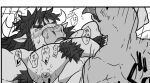 &lt;3 abs anthro armpit_hair barazoku beard big_muscles black_and_white blush bodily_fluids body_hair bovid bovine clenched_teeth cowgirl_position duo eyes_closed facial_hair forced from_front_position genital_fluids holding_partner huge_muscles hyper hyper_muscles japanese_text kemono lizardman male male/male mammal mane manly moan monochrome muscular muscular_male nipples obscured_sex on_bottom on_top overweight overweight_male pecs plant rape scalie sex shaking sweat tamineko teeth text tongue tongue_out translated tree trembling twitching until_they_like_it wet_nipples