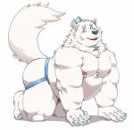all_fours anthro belly biceps butt canid canine canis clothing colored_nails domestic_dog fur hi_res jockstrap jumperbear kneeling lifewonders live_a_hero male mammal musclegut nails nipples nordic_sled_dog pecs samoyed simple_background solo spitz underwear white_background white_body white_fur yohack