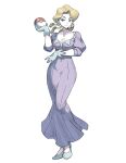  1girl braid breasts choker cleavage collar collarbone dress genzoman glacia_(pokemon) gloves juliet_sleeves long_sleeves nintendo poke_ball pokemon puffy_short_sleeves puffy_sleeves puffy_sleevs purple_dress short_hair short_sleeves solo white_background white_choker white_gloves 