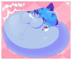 2023 abittoasty absurd_res air_inflation air_puff anthro azule_(abittoasty) big_breasts blueberry_pie body_inflation border breast_expansion breasts candid canid canine canis chubby_female dessert domestic_dog expansion female food hi_res huge_belly huge_breasts hyper_inflation inflation inflation_fetish mammal moobs overinflated pie slightly_chubby solo white_border