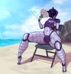 absurd_res beach biped bulge chair clothed clothing furniture genital_outline girly hi_res machine male penis_outline robot saidra seaside shadow sitting thick_thighs