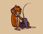 2023 all_fours anthro breasts chip_&#039;n_dale_rescue_rangers clothed clothing colored_sketch disney eyes_closed female fluttershythekind full-length_portrait gadget_hackwrench hair hi_res mammal mouse murid murine orange_hair portrait raised_tail rodent sketch solo tail topless topless_female