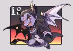  1boy belt black_coat black_hair black_shirt coat collared_shirt colored_sclera colored_skin demon_boy demon_tail extra_eyes fang flying glowing glowing_eyes grey_horns grey_jacket grey_pants heterochromia horns jacket kotorai male_focus mishima_kazuya necktie open_mouth pants purple_skin red_eyes red_necktie red_sclera scar scar_on_face shirt solo tail tekken third_eye v-shaped_eyebrows 